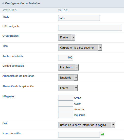 Tab settings interface.
