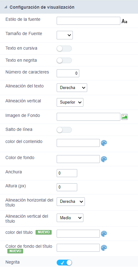 Interfaz Configuración de visualización.
