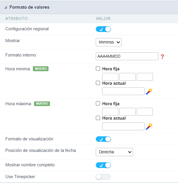Format of Values with Regional Settings.