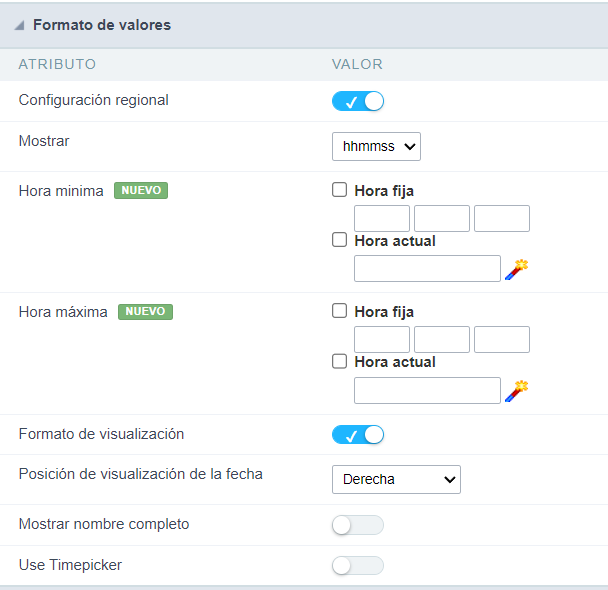 Format of Values with Regional Settings.