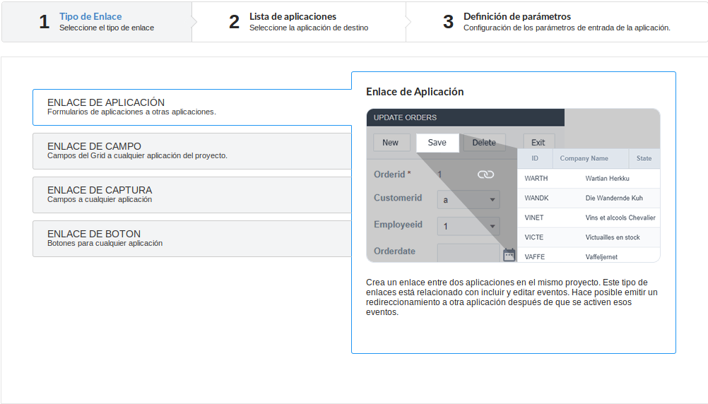 Application Link creation interface.