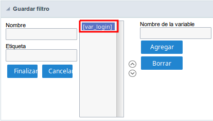 Interfaz de Guardar filtro.