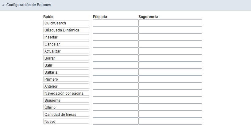 Configuração dos botões do formulário