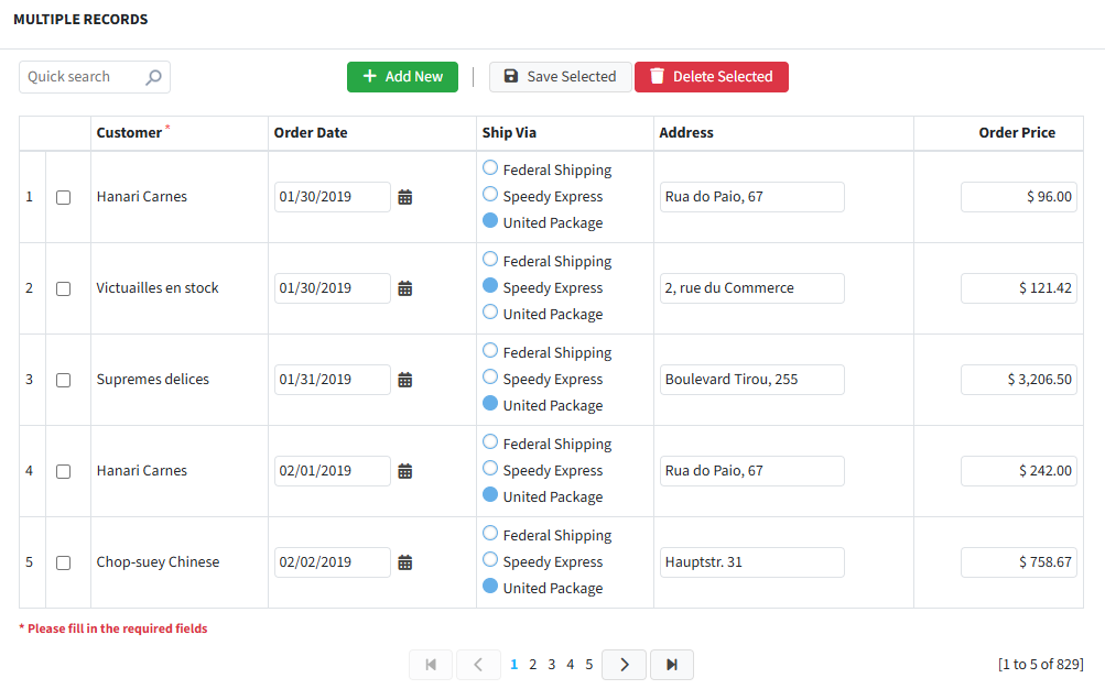 Ejemplo de un formulario Registros Múltiples