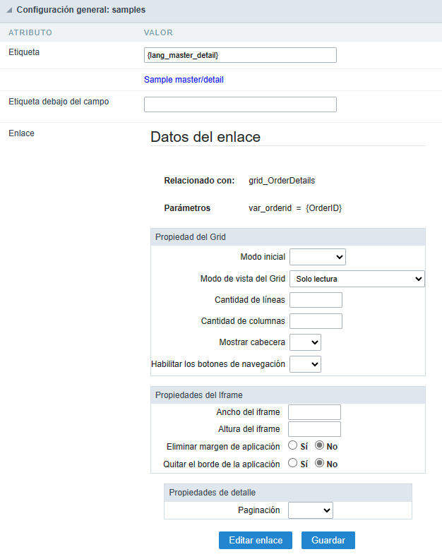 Propiedades del enlace.