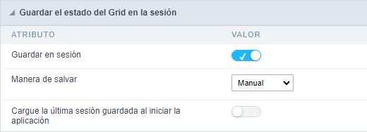 Opciones para guardar cuadrícula en sesión