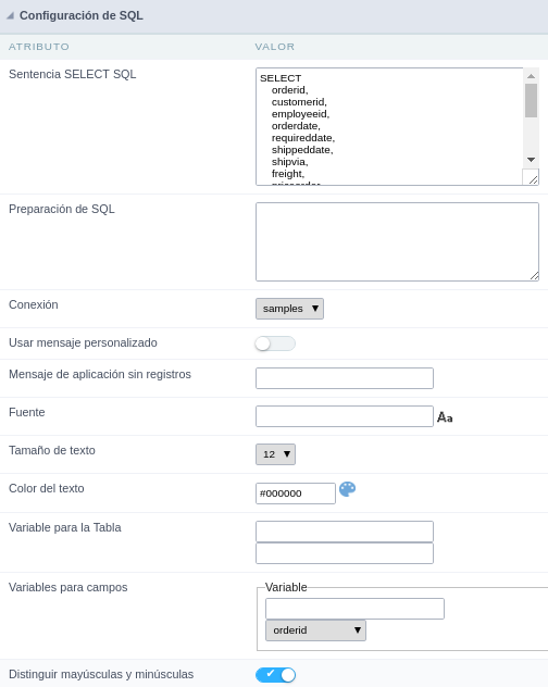 Grid SQL configuration