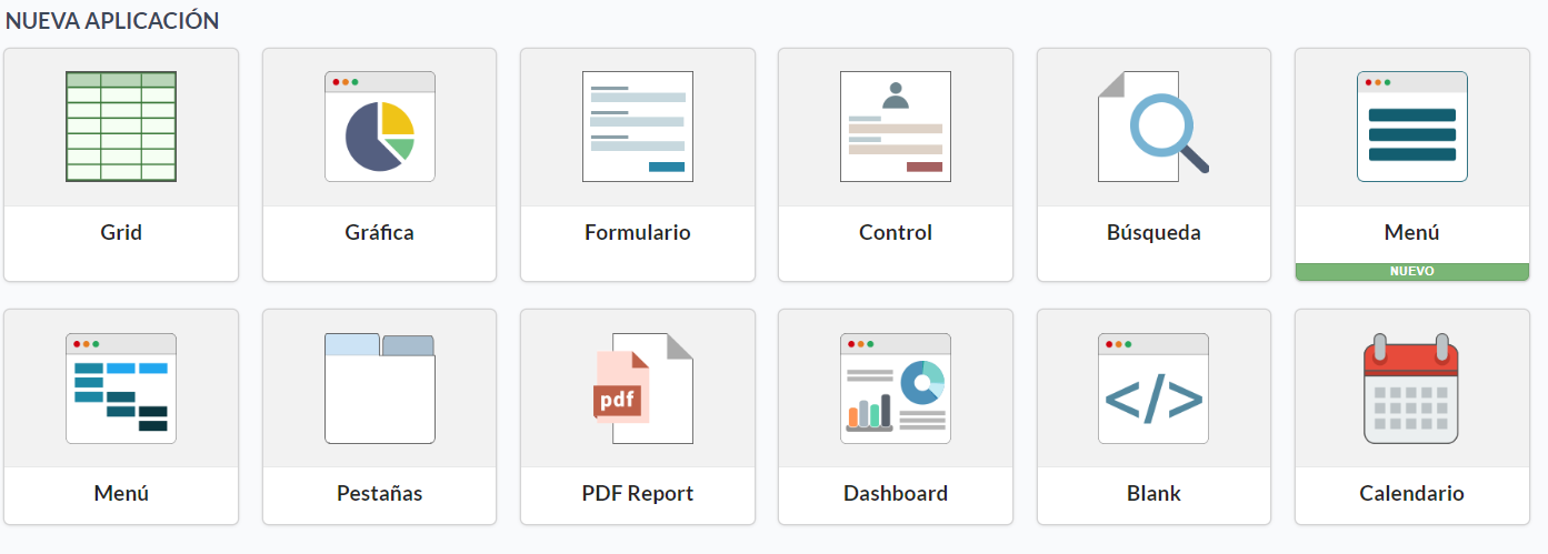 Lista de aplicações que pode ser criadas