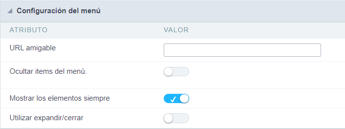 Menu configuration Interface.
