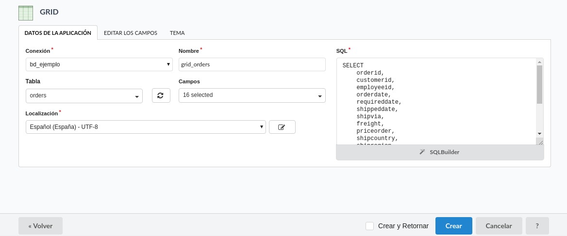 Campos obrigatórios para a criação das aplicações