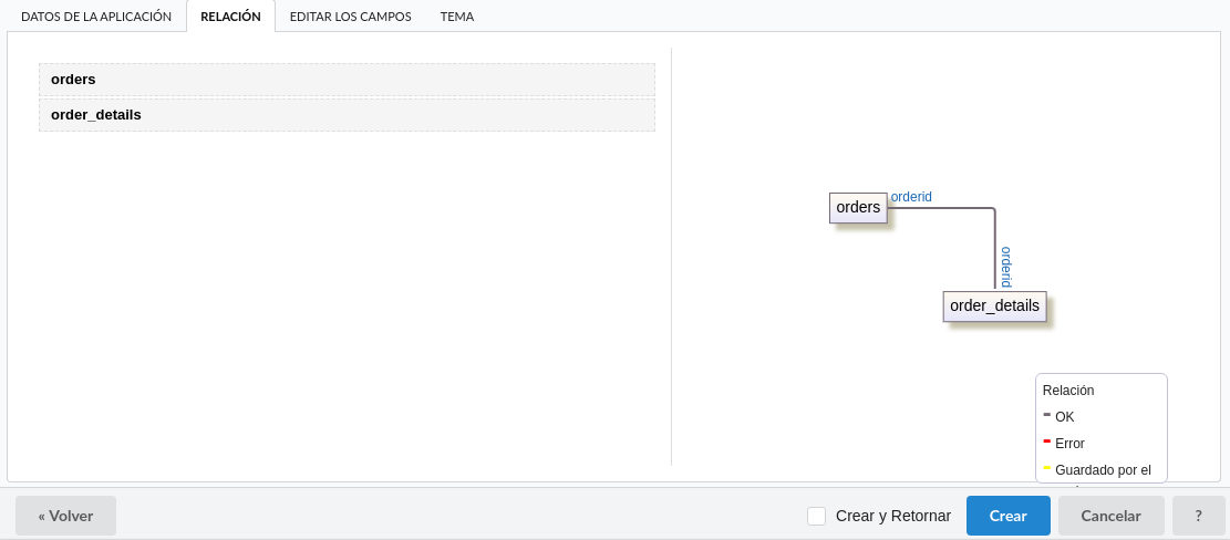 Tela de relacionamento das aplicações