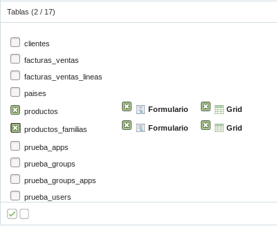 Selecting the tables and applications for the creation