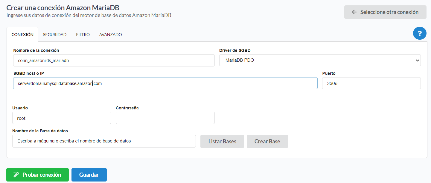 Seleccionar la base de datos