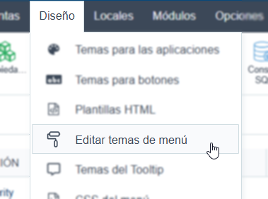 Acceso al editor de temas en el menú de Scriptcase