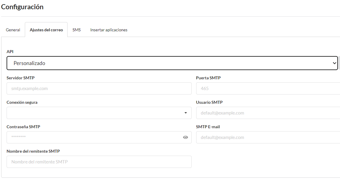Configuración de correo electrónico