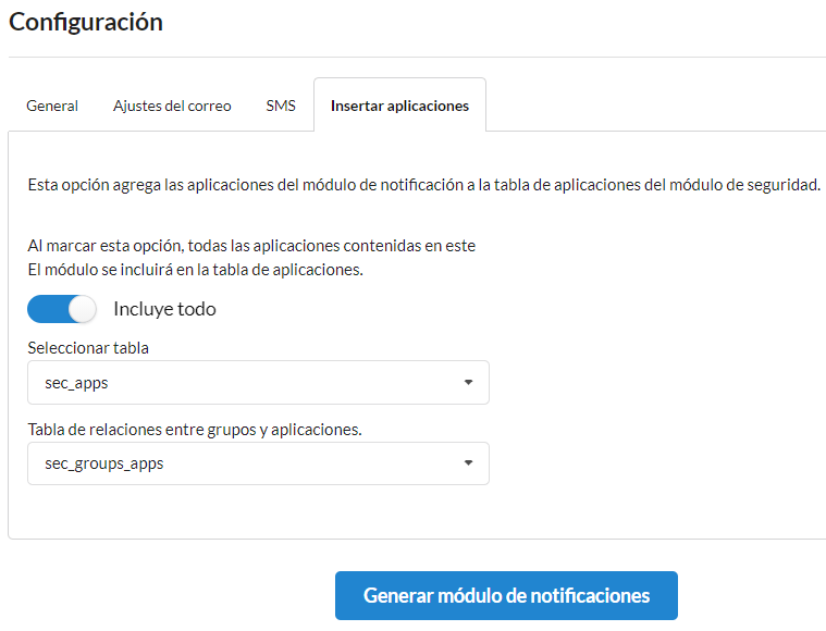 Configuración SMS