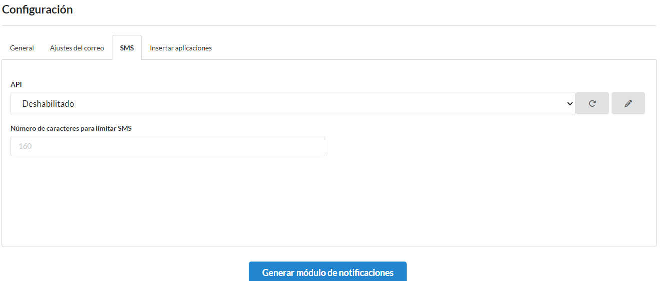 Configuración de sms
