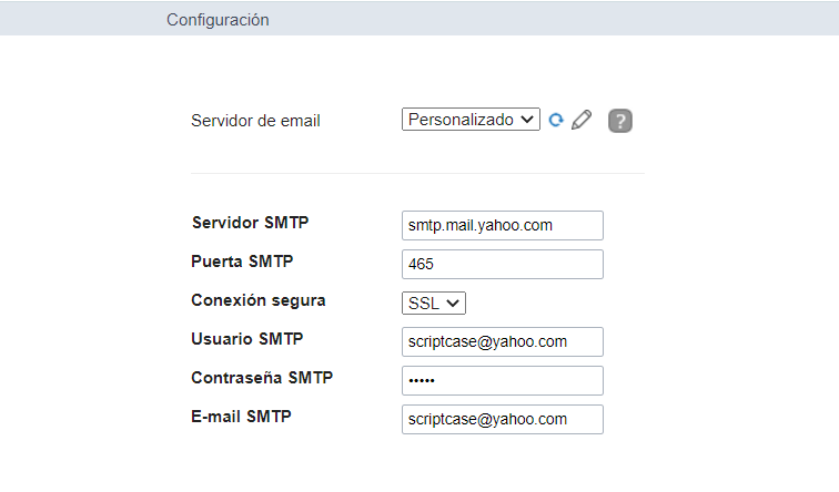 Pantalla de configuración general del módulo de seguridad