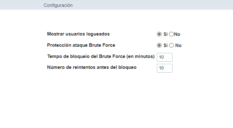 Pantalla de configuración general del módulo de seguridad