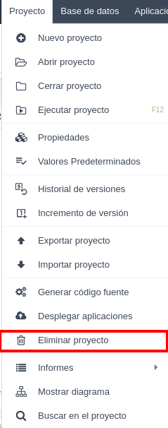 Eliminar proyecto en la interfaz de proyectos