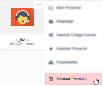 Eliminar proyecto en la interfaz de proyectos